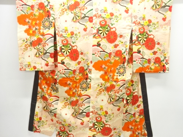JAPANESE KIMONO / ANTIQUE NISHIKI KIMONO FOR SUMMER CHRYSANTHEMUM PLUM